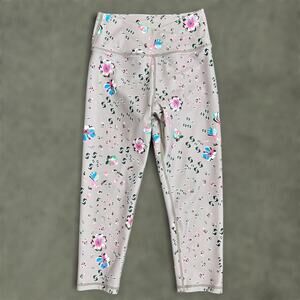 Becco Crossover Leggings Small Womens Taupe Floral Athletic Cropped Running Gym